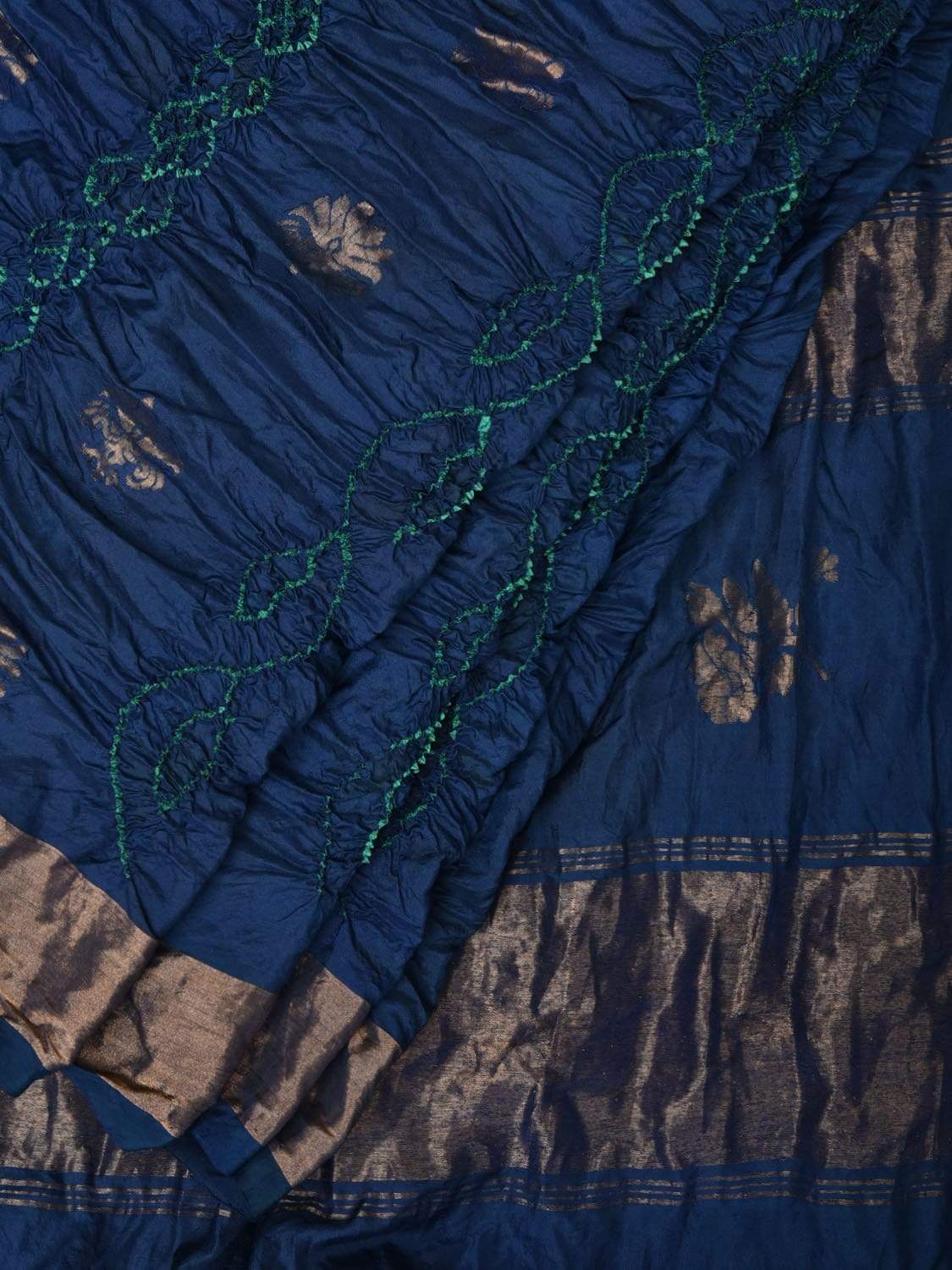 Navy Bandhani Uppada Silk Handloom Saree with Nilambari Buta Design - Global Threads - Distacart