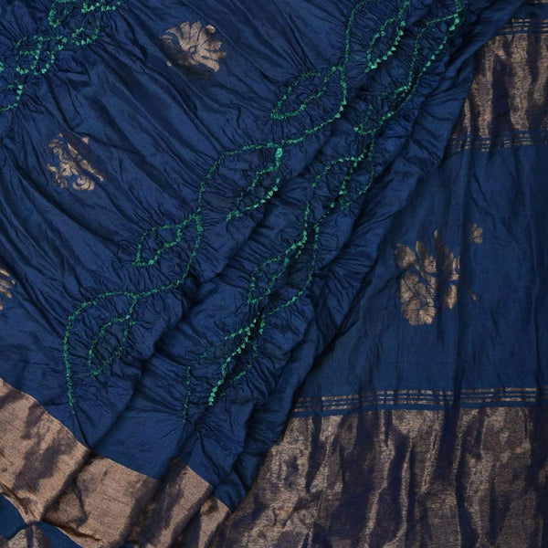 Navy Bandhani Uppada Silk Handloom Saree with Nilambari Buta Design - Global Threads - Distacart