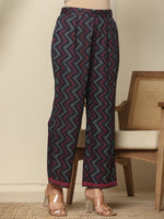 Thumbnail for Yufta Navy Blue Cotton Kurta Dupatta Set With Lace Detailing