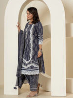 Thumbnail for Yufta Navy Blue Patch Work Pure Cotton Straight Kurta And Dupatta Set