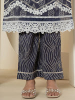 Thumbnail for Yufta Navy Blue Patch Work Pure Cotton Straight Kurta And Dupatta Set