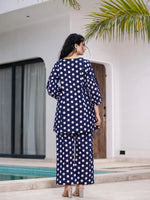 Thumbnail for Yufta Navy Blue Polka Dot Print Top And Trouser Co Ord Set