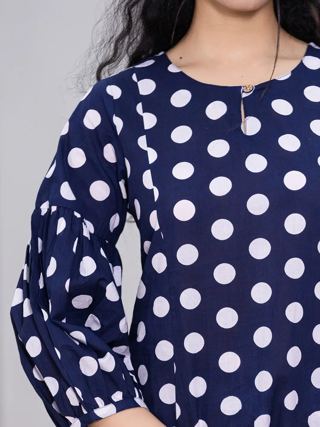 Yufta Navy Blue Polka Dot Print Top And Trouser Co Ord Set