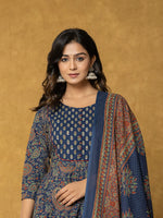 Thumbnail for Yufta Navy Blue Sequins_Worky Cotton Anarkali Kurta Dupatta Set