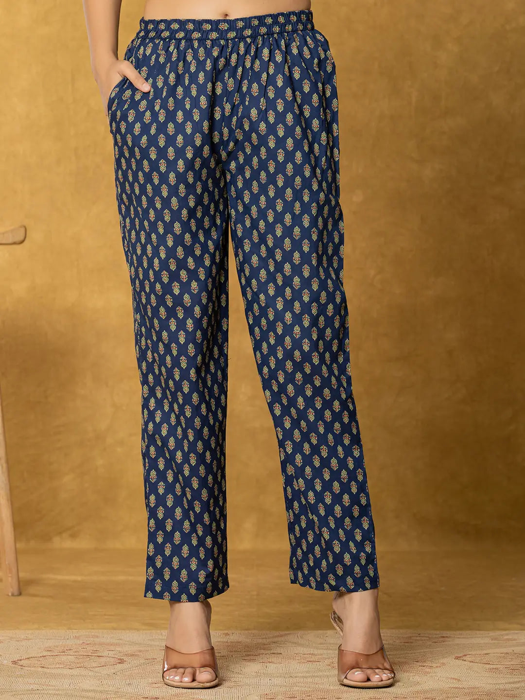 Yufta Navy Blue Sequins_Worky Cotton Anarkali Kurta Dupatta Set - Distacart