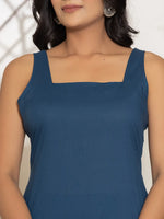 Thumbnail for Yufta Navy Blue Solid Cotton Straight Kurta Dupatta Set