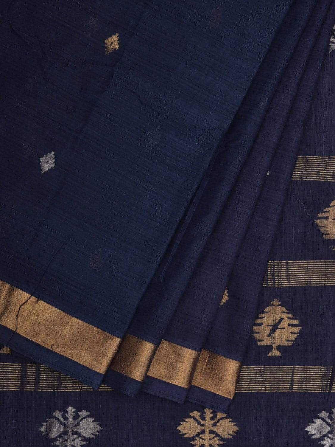 Navy Uppada Cotton Handloom Saree with Assorted Buta Pallu Design - Global Threads - Distacart