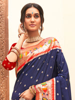 Thumbnail for Anaita Navy Silk Saree With Blouse Piece - Distacart