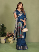 Thumbnail for Anaita Navy Paithani Gala Silk Saree With Blouse - Distacart