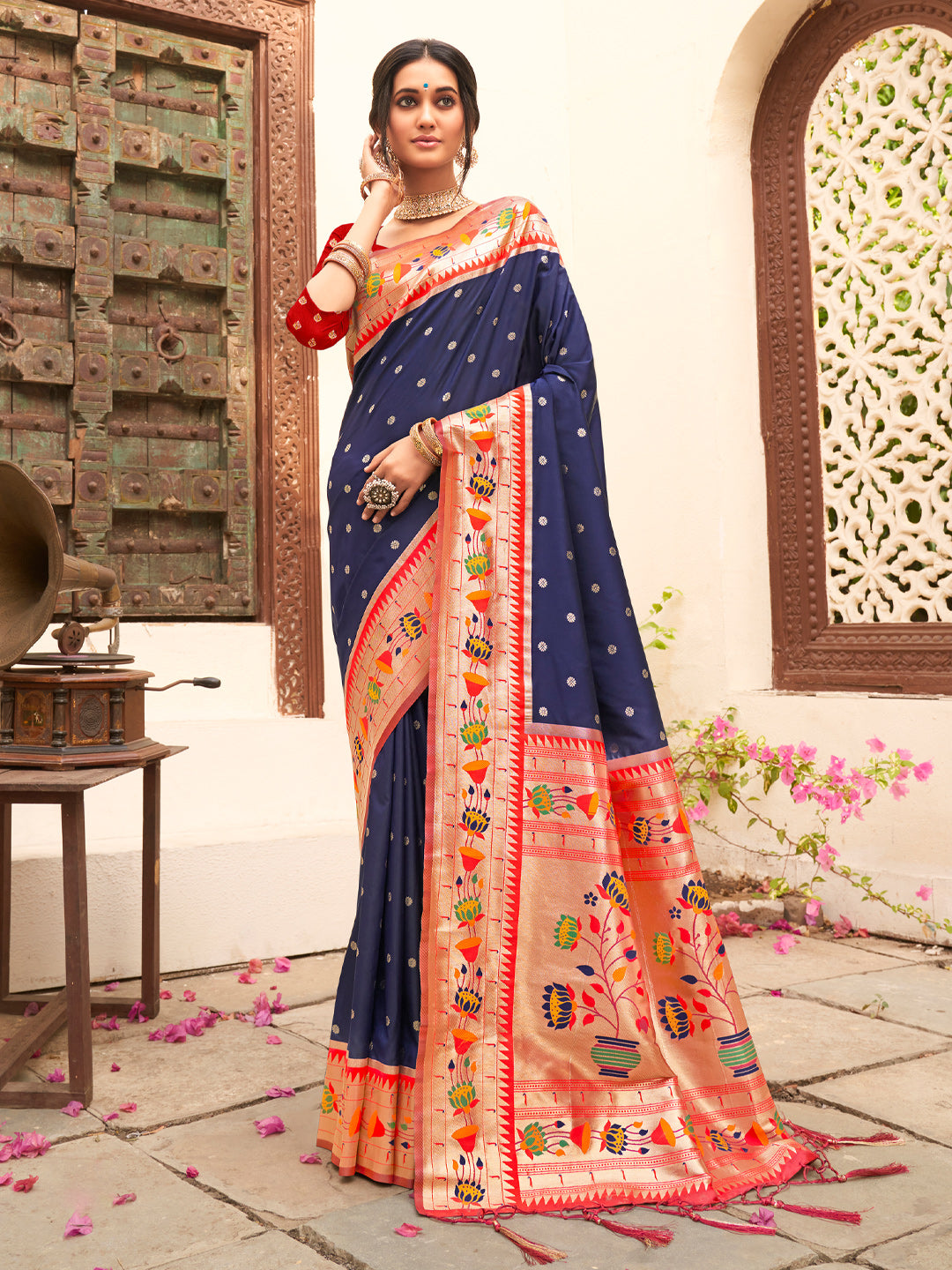 Anaita Navy Silk Saree With Blouse Piece - Distacart