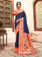 Thumbnail for Anaita Navy Silk Saree With Blouse Piece - Distacart
