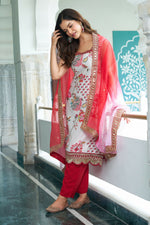 Thumbnail for Joban Fashion White Georgette Embroidery Sequence Work Readymade Kurta Set