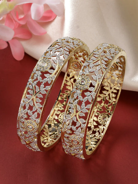 NVR Women's Set of 2 Gold-Polished American Diamond Emblished Handcrafted Bangles - Distacart