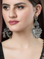 Thumbnail for NVR Women's Silver-Plated Oxidised Contemporary Drop Earrings - Distacart