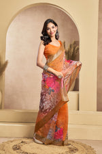 Thumbnail for Vastranavya Orange Digital Printed Linen Ready To Wear Designer Saree with Unstitched Blouse - Distacart