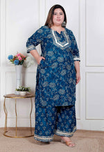 Thumbnail for Miravan Plus Size Women'S Cotton Floral Printed V-Neck Kurta With Flared Palazzo - Distacart