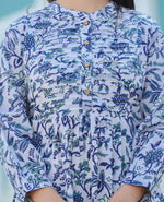 Thumbnail for Kaajh Women's White-Blue Hand Block Printed Cotton Top - Distacart