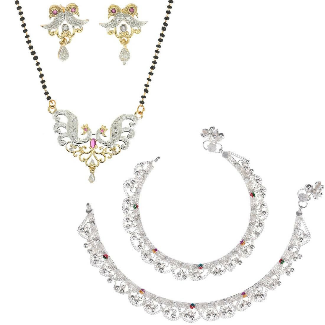 AanyaCentric Gold-plated Mangalsutra Pendant Earring Set & Silver Plated Anklet - Distacart