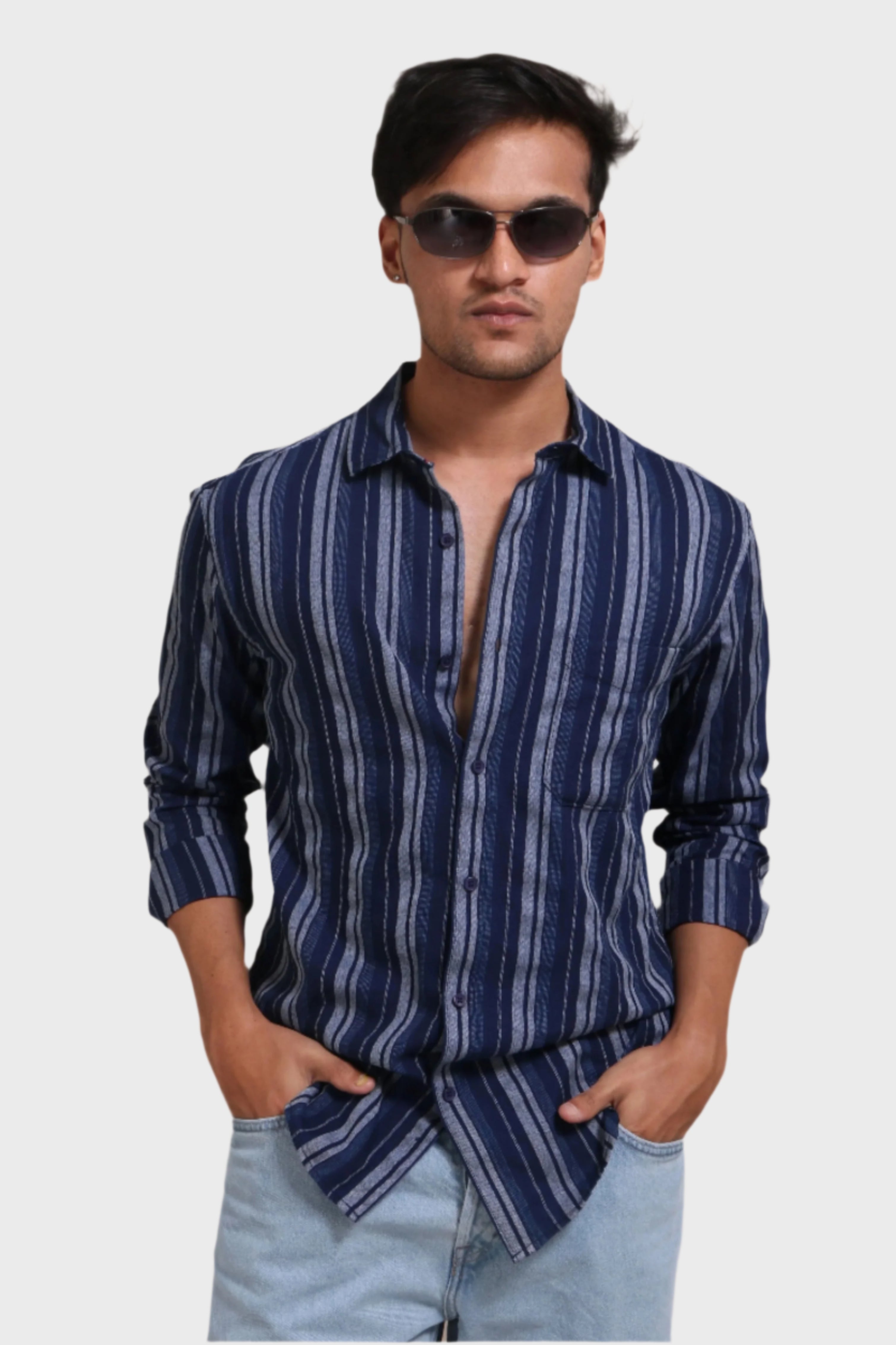 Jonesburg Men's Indigo Stripes Regular Fit Shirt