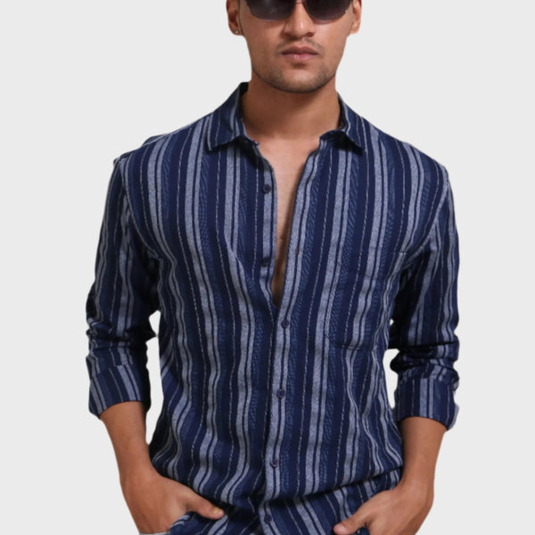 Jonesburg Men's Indigo Stripes Regular Fit Shirt