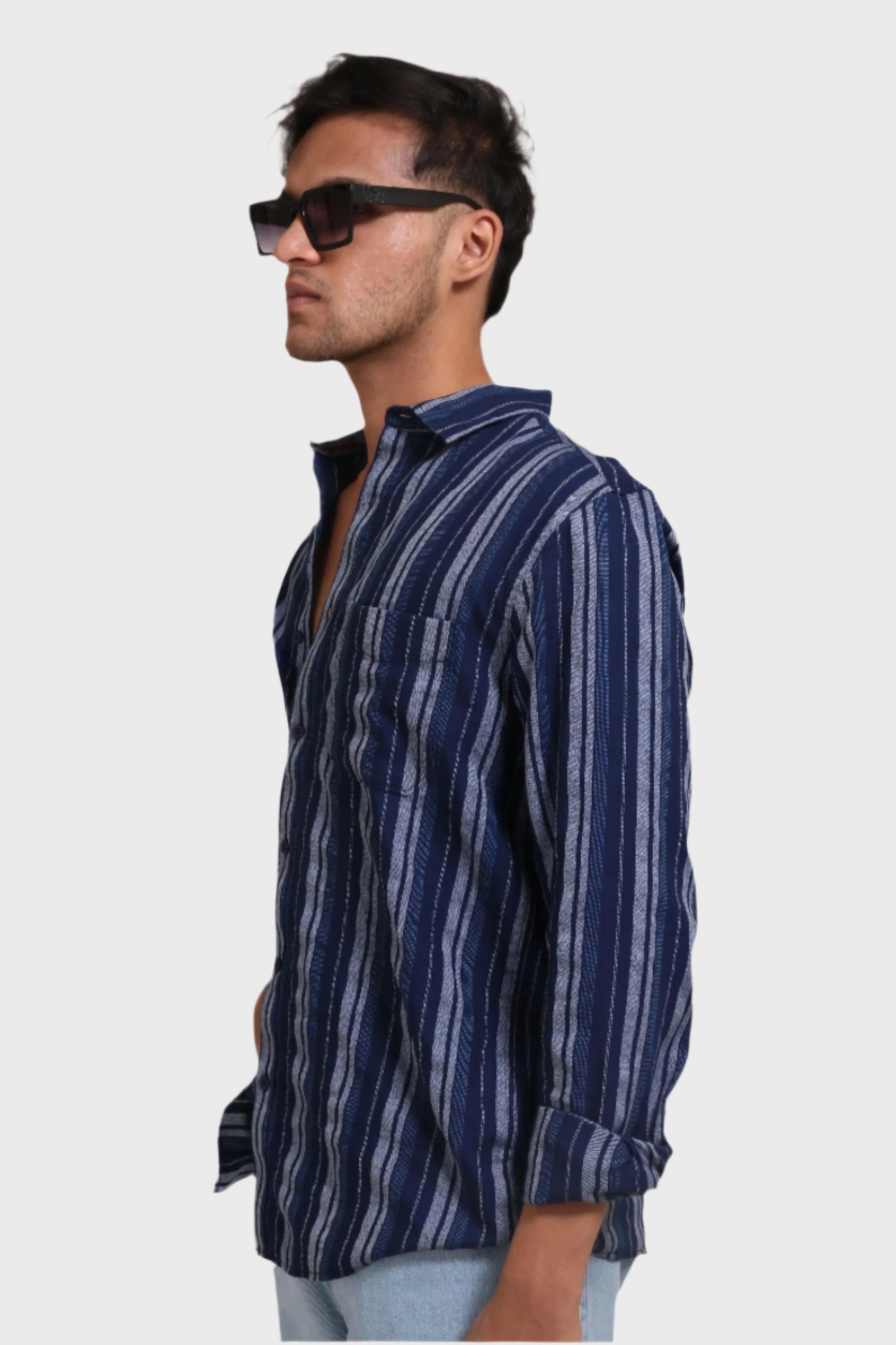 Jonesburg Men's Indigo Stripes Regular Fit Shirt