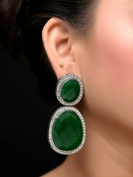 Green Smart Dangler Earrings With Rhino Stone Border| Earring For Women And Girls By House of Ree