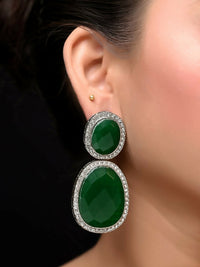 Thumbnail for Green Smart Dangler Earrings With Rhino Stone Border| Earring For Women And Girls By House of Ree