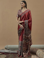 Thumbnail for Anouk Ajrak Block Poly Crepe Block Print Saree