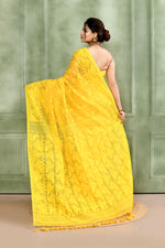 Thumbnail for Piyari Fashion Women's Yellow Embellished Cotton Blend Jamdani Saree - Distacart