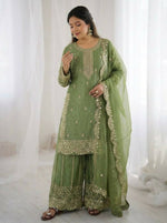 Thumbnail for Teeya Creation Parrot Green Color Fendy Silk Embroidery Work Wedding Wear Salwar Suit - Distacart