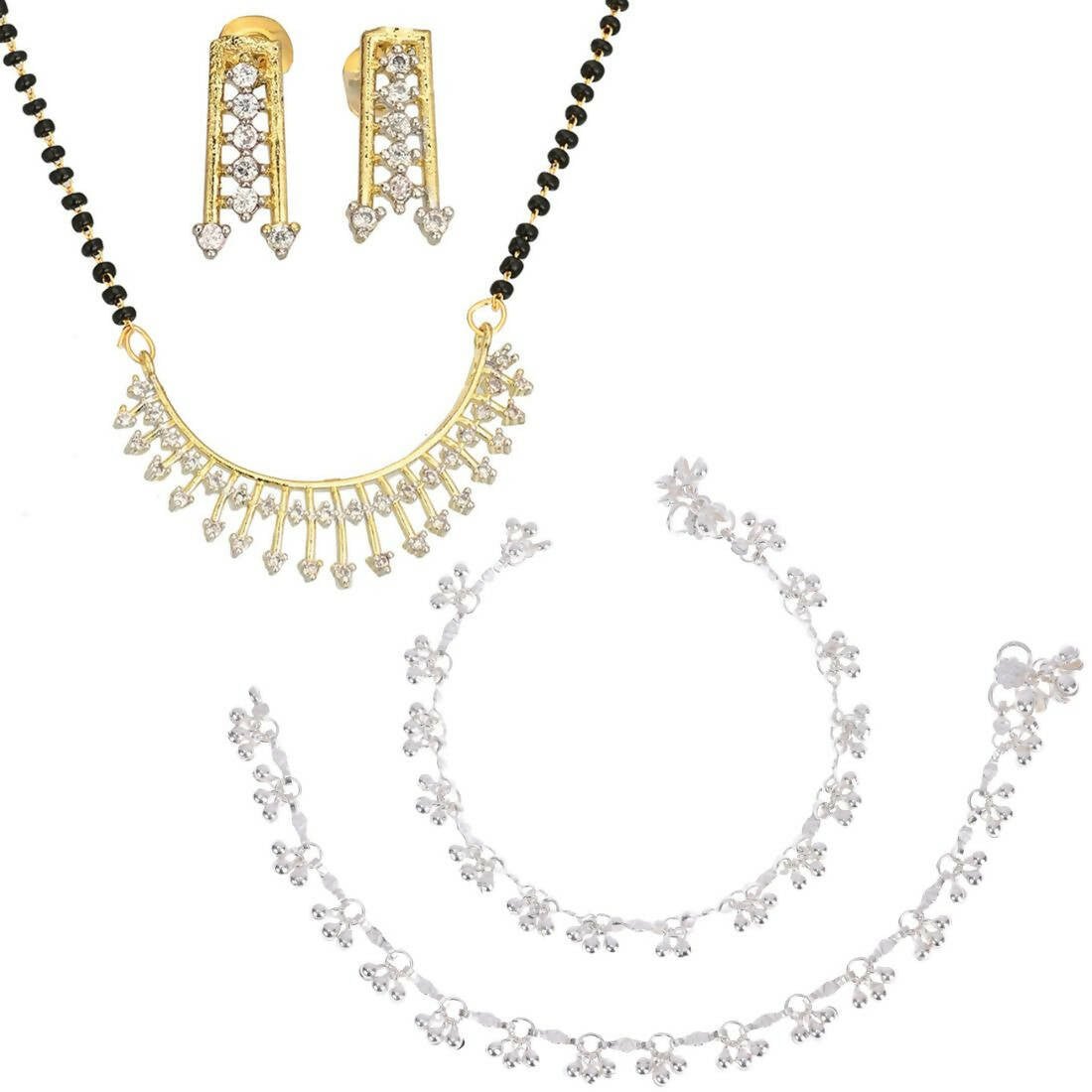 AanyaCentric Gold-plated Mangalsutra Pendant Earring Set & Silver Plated Anklet - Distacart