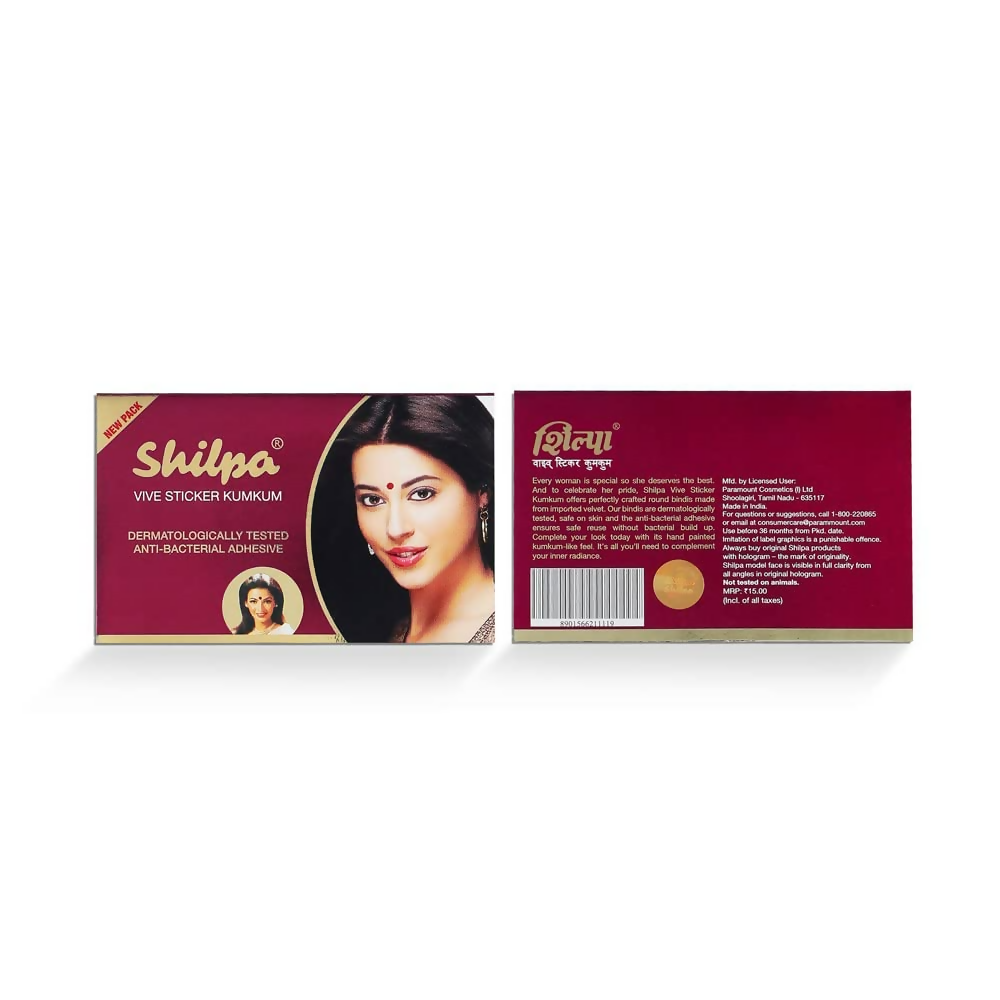 Shilpa Vive Sticker Kumkum 3, Deep Red (Box Contains 15 pcs) - Distacart
