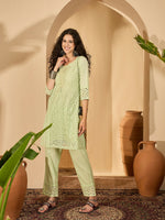 Thumbnail for Joban Fashion Embroidery Green Pure Cotton Cord Set - Distacart