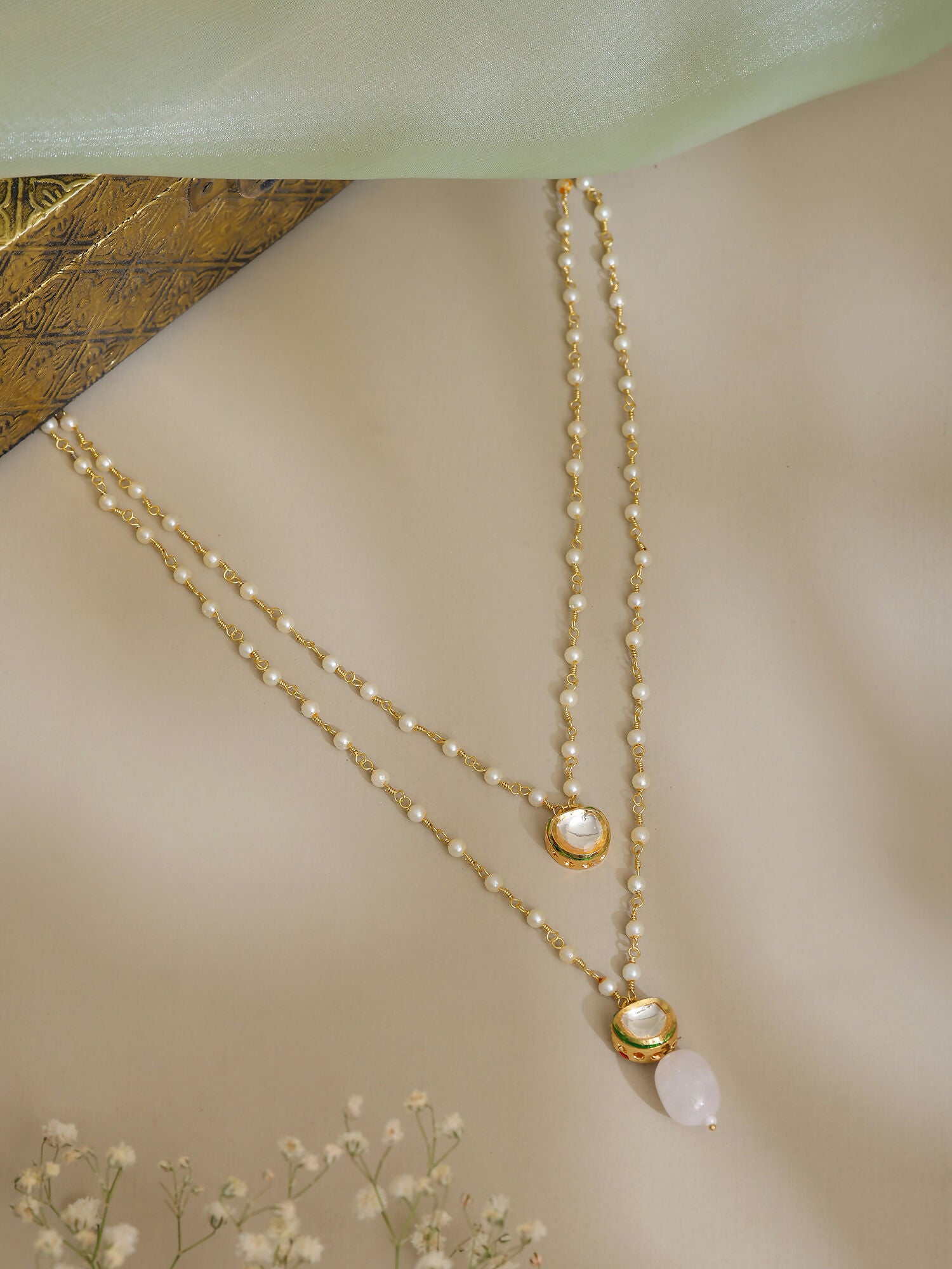 Ruby Raang Pink Onyx and Kundan Necklace