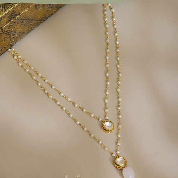 Ruby Raang Pink Onyx and Kundan Necklace