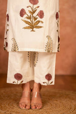 Thumbnail for Joban Fashion Off White Red Floral Hand Block Printed Cotton Kurta Pant Set - Distacart