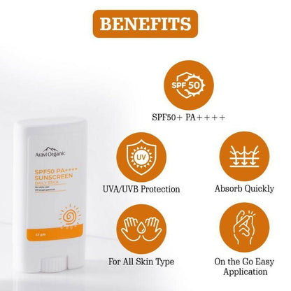 Aravi Organic SPF 50+ Daily Sunscreen Stick - Distacart