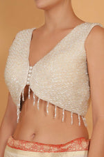 Thumbnail for Joban Fashion Silk Pearl And Beads Hand Embroidery Padded Blouse - Pearl White