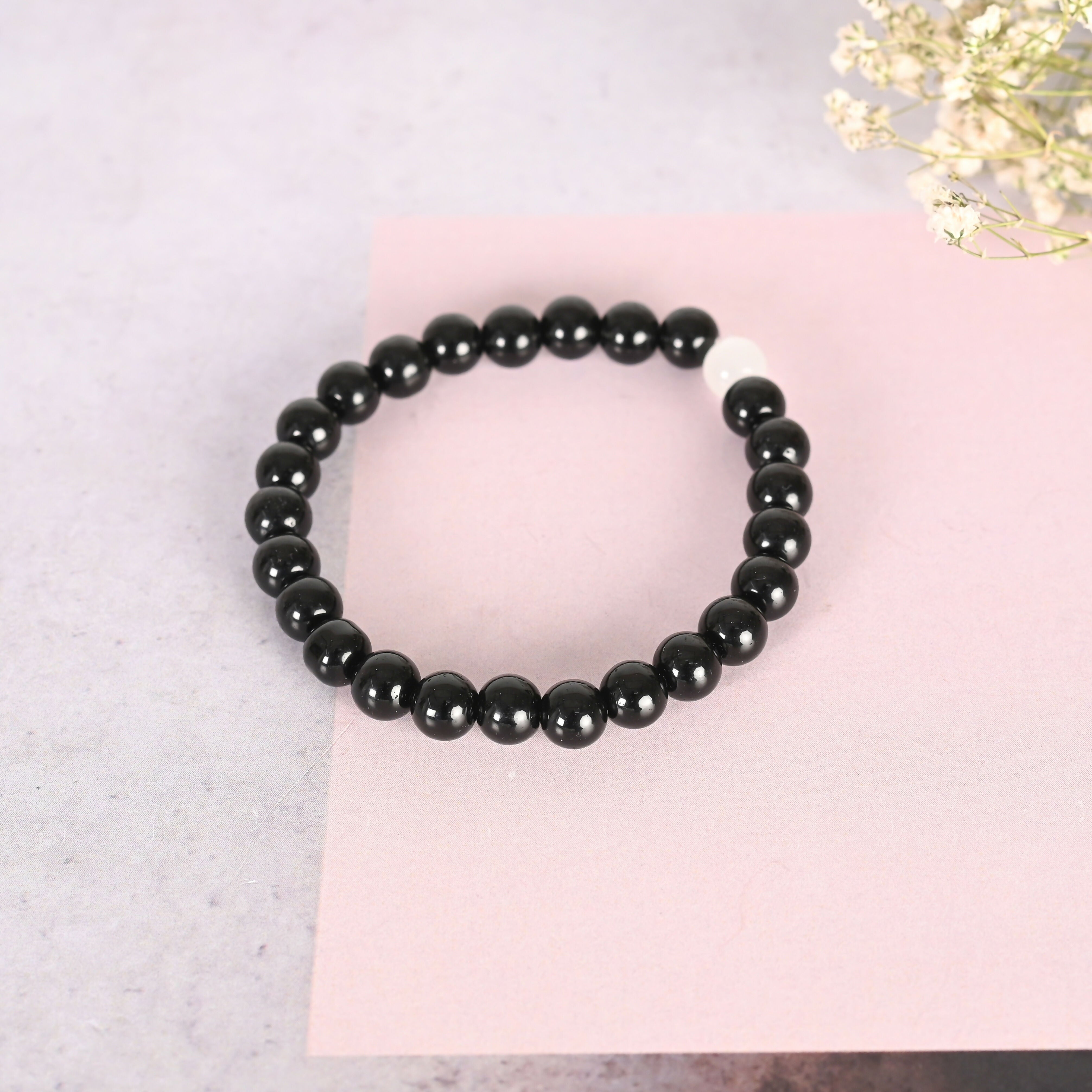 NVR Men & Women Black Marble Crystal Beaded Elasticated Bracelet - Distacart
