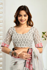 Thumbnail for Vastranavya Green Digital Printed Linen Ready To Wear Designer Saree with Unstitched Blouse - Distacart