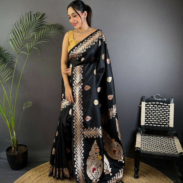 Joban Fashion Banarasi Black Woven Soft Silk Saree - Distacart