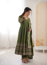 Thumbnail for Teeya Creation Green Roman Silk Embroidery Work Party Wear Long Gown - Distacart