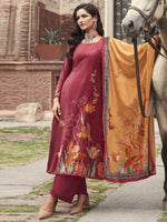 Thumbnail for Jyoti Fashion Women's Red Velvet Floral Digital Printed Kurta with Trouser & Dupatta - Distacart
