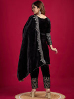 Thumbnail for Kalini Women Ethnic Motifs Embroidered Regular Sequinned Velvet Kurti with Pyjamas & With Dupatta
