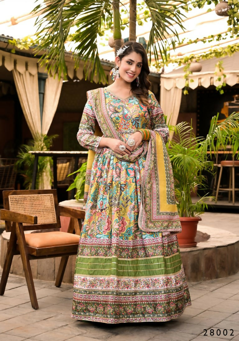 Wedding Designer Multi Soft Dola Silk Anarkali suit with Dupatta - Sanj - Distacart