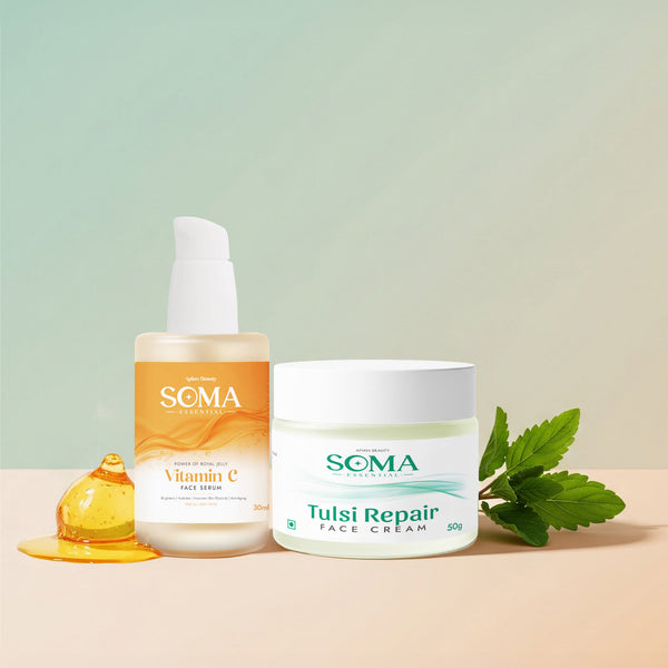 Soma Essential Apian Night calm Ritual - Tulsi Night Cream + Royal Jelly Vitamin C Serum
