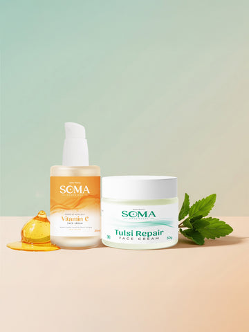 Soma Essential Apian Night calm Ritual - Tulsi Night Cream + Royal Jelly Vitamin C Serum - Dista