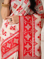 Thumbnail for Astita Linen Cotton Red & White Saree