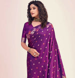 Thumbnail for Preksha Creation Banarasi Soft Silk Women Purple Saree - Distacart