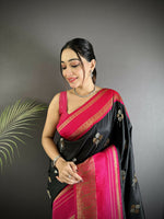 Thumbnail for Joban Fashion Black Banarasi Soft Silk Woven Saree